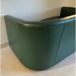 Art Deco Style Dark Green Leather Two-Seat Sofa, French Work, Circa 1980