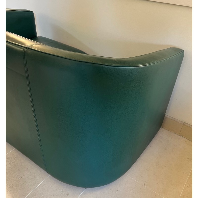 Art Deco Style Dark Green Leather Two-Seat Sofa, French Work, Circa 1980