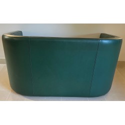 Art Deco Style Dark Green Leather Two-Seat Sofa, French Work, Circa 1980