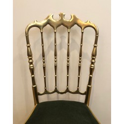 Rare Set of Six Brass Chiavari Chairs with Green Velvet Seats, Italian Work, Circa 1940