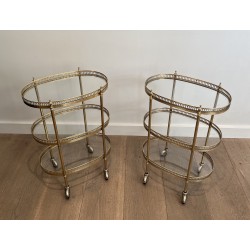Paire de Tables Roulantes Ovales de Style Néoclassique en Laiton dans le Goût de la Maison Jansen