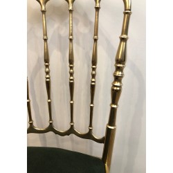 Rare Set of Six Brass Chiavari Chairs with Green Velvet Seats, Italian Work, Circa 1940