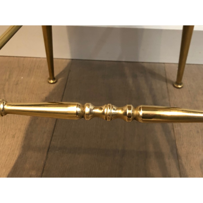 Rare Set of Six Brass Chiavari Chairs with Green Velvet Seats, Italian Work, Circa 1940