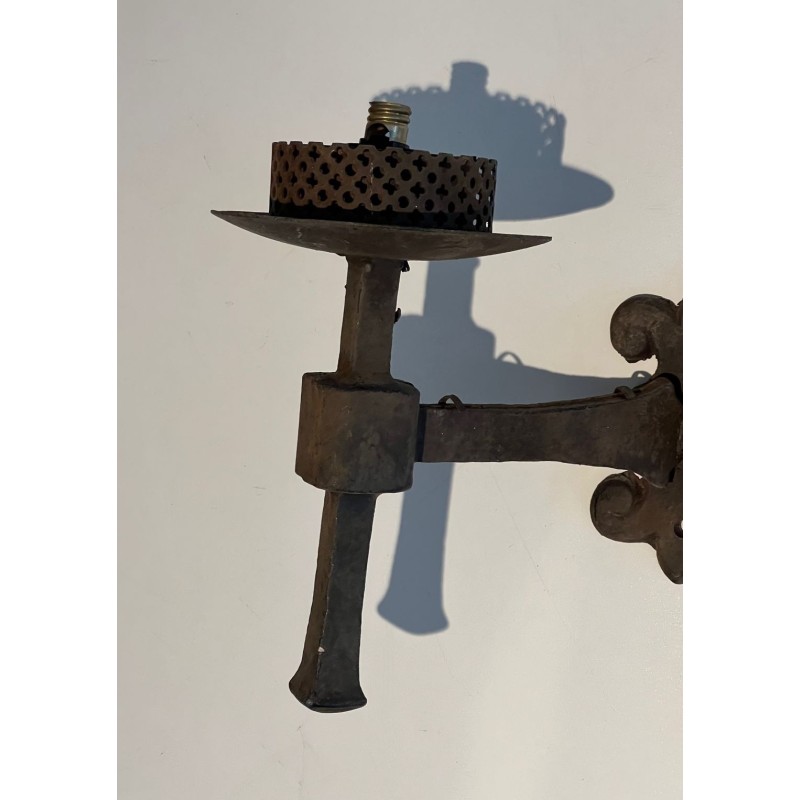 Paire d'Appliques en Fer Forgé à 2 Bras de Lumière de Style Gothique