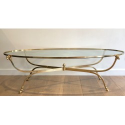 Importante Table Basse Ovale en Laiton à Têtes de Béliers et Sabots, Maison Jansen