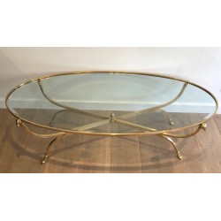 Large Ovale Brass and Bronze Coffee Table by Maison Jansen