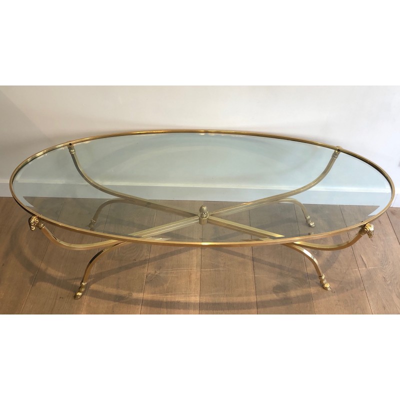 Importante Table Basse Ovale en Laiton à Têtes de Béliers et Sabots, Maison Jansen