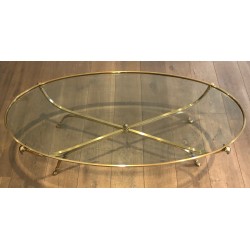 Importante Table Basse Ovale en Laiton à Têtes de Béliers et Sabots, Maison Jansen