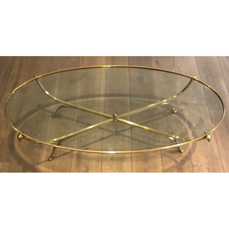 Large Ovale Brass and Bronze Coffee Table by Maison Jansen
