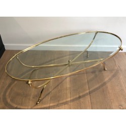 Importante Table Basse Ovale en Laiton à Têtes de Béliers et Sabots, Maison Jansen