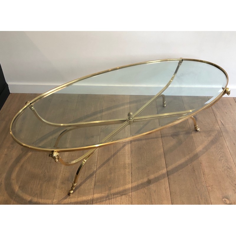 Importante Table Basse Ovale en Laiton à Têtes de Béliers et Sabots, Maison Jansen