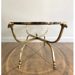 Large Ovale Brass and Bronze Coffee Table by Maison Jansen