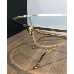Large Ovale Brass and Bronze Coffee Table by Maison Jansen