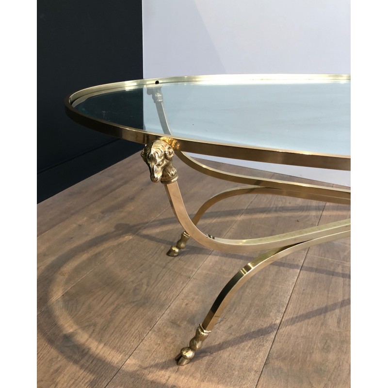 Importante Table Basse Ovale en Laiton à Têtes de Béliers et Sabots, Maison Jansen