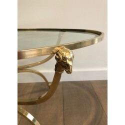 Large Ovale Brass and Bronze Coffee Table by Maison Jansen