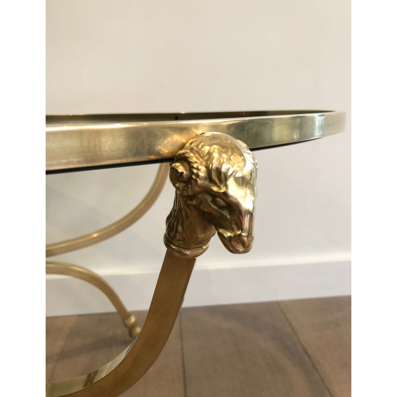 Importante Table Basse Ovale en Laiton à Têtes de Béliers et Sabots, Maison Jansen