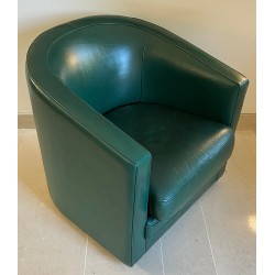 Set of Two Art Deco Style Dark Green Leather Sofas and a Swivel Armchair, French Work, Circa 1980
