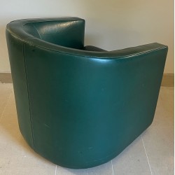 Set of Two Art Deco Style Dark Green Leather Sofas and a Swivel Armchair, French Work, Circa 1980