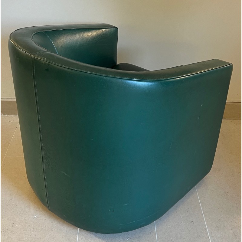 Ensemble de Deux Canapés et Un Fauteuil Pivotant en Cuir Vert de Style Art Déco. Vers 1980