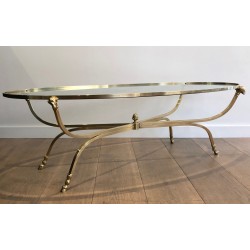 Large Ovale Brass and Bronze Coffee Table by Maison Jansen