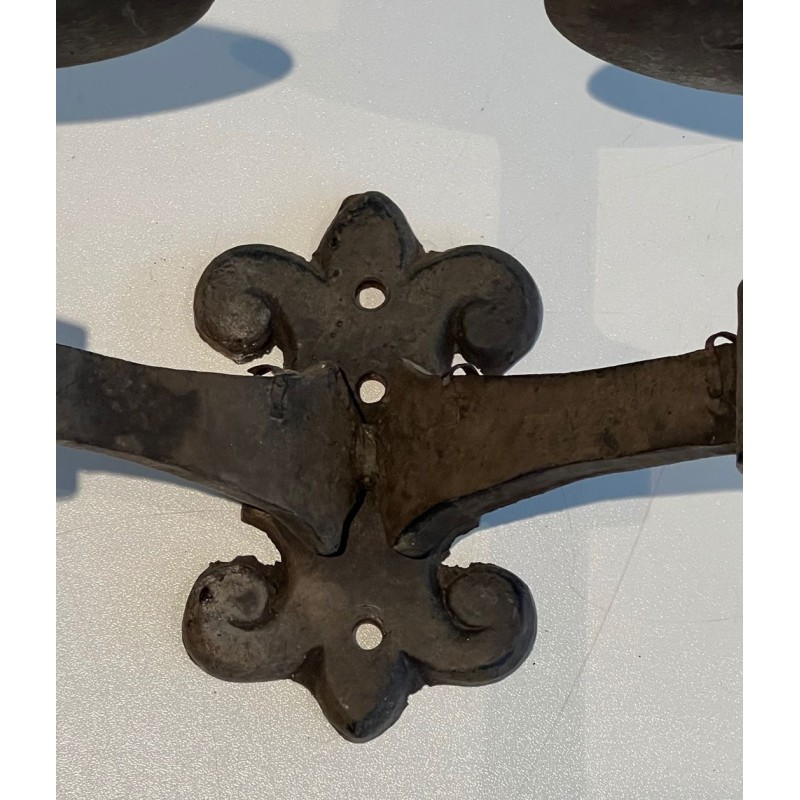 Pair of Gothic Style Wrought Iron Wall Lights with 2 Arms