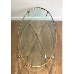 Large Ovale Brass and Bronze Coffee Table by Maison Jansen