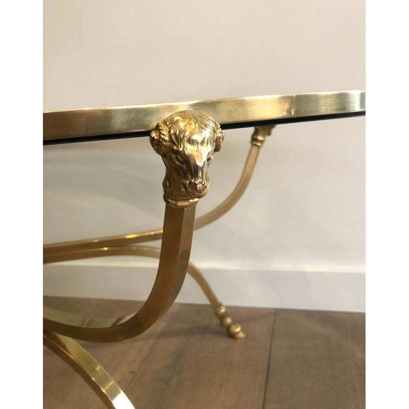 Importante Table Basse Ovale en Laiton à Têtes de Béliers et Sabots, Maison Jansen