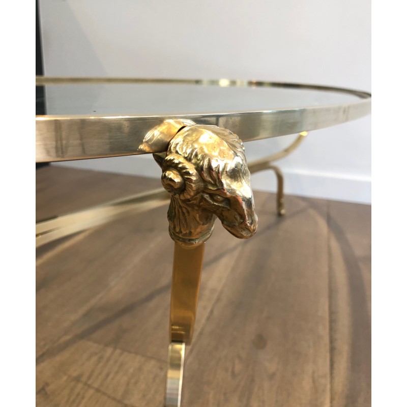 Large Ovale Brass and Bronze Coffee Table by Maison Jansen