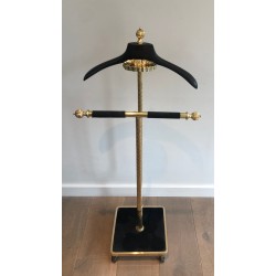 Neoclassical Brass and Black Velvet Clothes Valet by Maison Jansen, French Work, Circa 1940