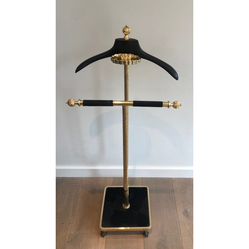 Neoclassical Brass and Black Velvet Clothes Valet by Maison Jansen, French Work, Circa 1940