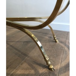 Large Ovale Brass and Bronze Coffee Table by Maison Jansen