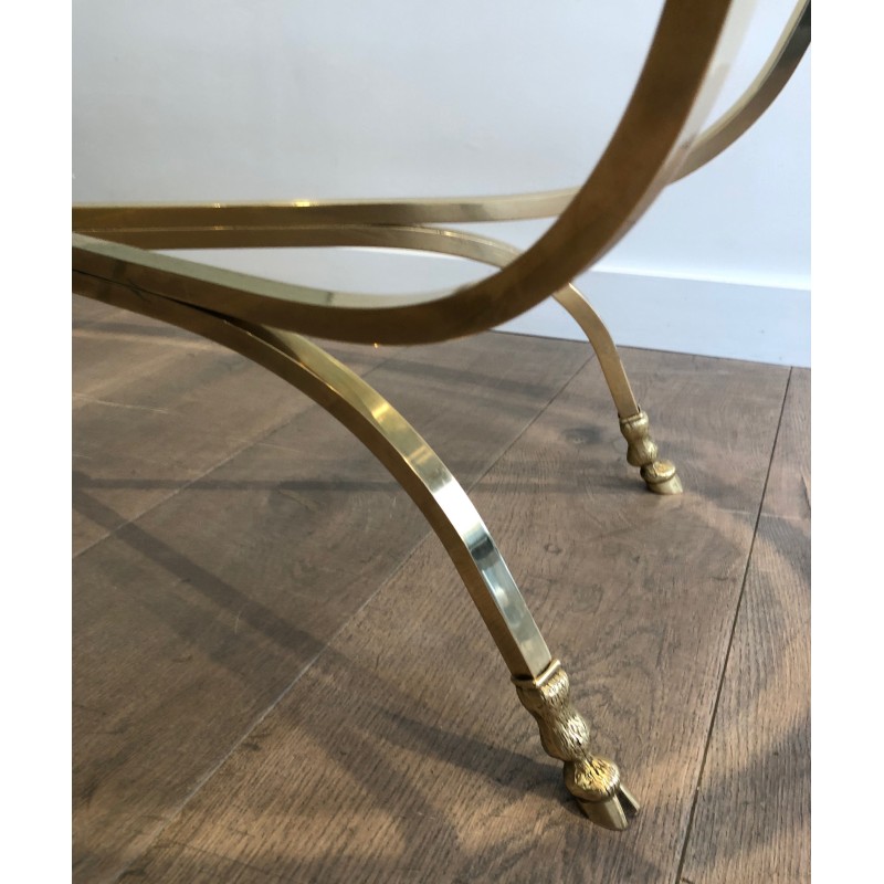 Large Ovale Brass and Bronze Coffee Table by Maison Jansen