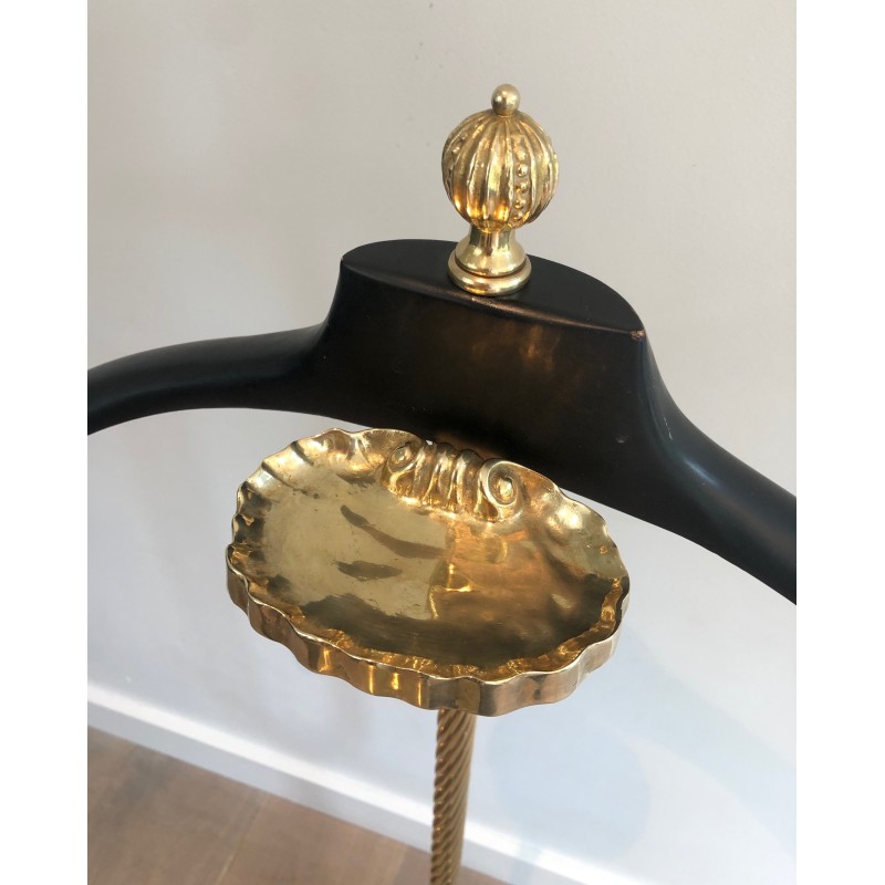 Neoclassical Brass and Black Velvet Clothes Valet by Maison Jansen, French Work, Circa 1940