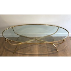 Large Ovale Brass and Bronze Coffee Table by Maison Jansen