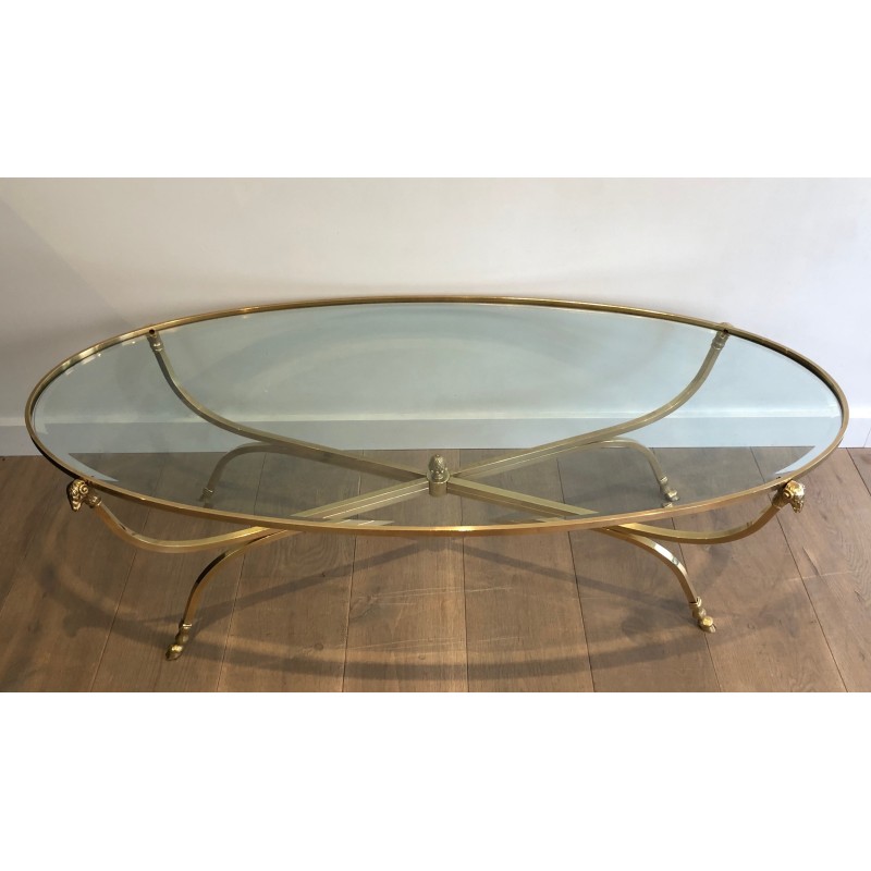 Importante Table Basse Ovale en Laiton à Têtes de Béliers et Sabots, Maison Jansen