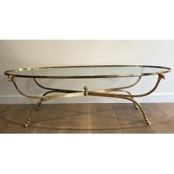 Importante Table Basse Ovale en Laiton à Têtes de Béliers et Sabots, Maison Jansen