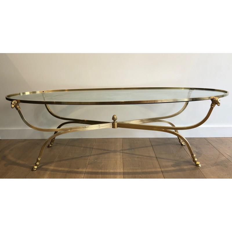 Large Ovale Brass and Bronze Coffee Table by Maison Jansen