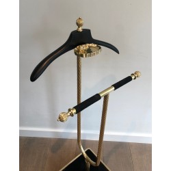 Neoclassical Brass and Black Velvet Clothes Valet by Maison Jansen, French Work, Circa 1940