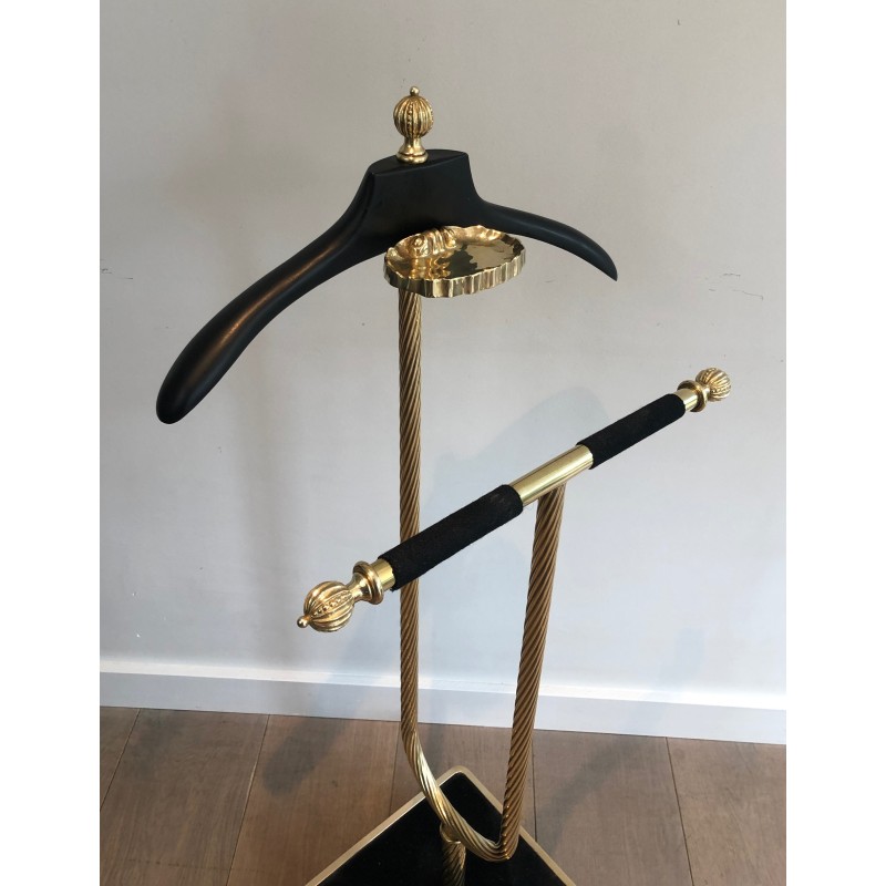 Neoclassical Brass and Black Velvet Clothes Valet by Maison Jansen, French Work, Circa 1940