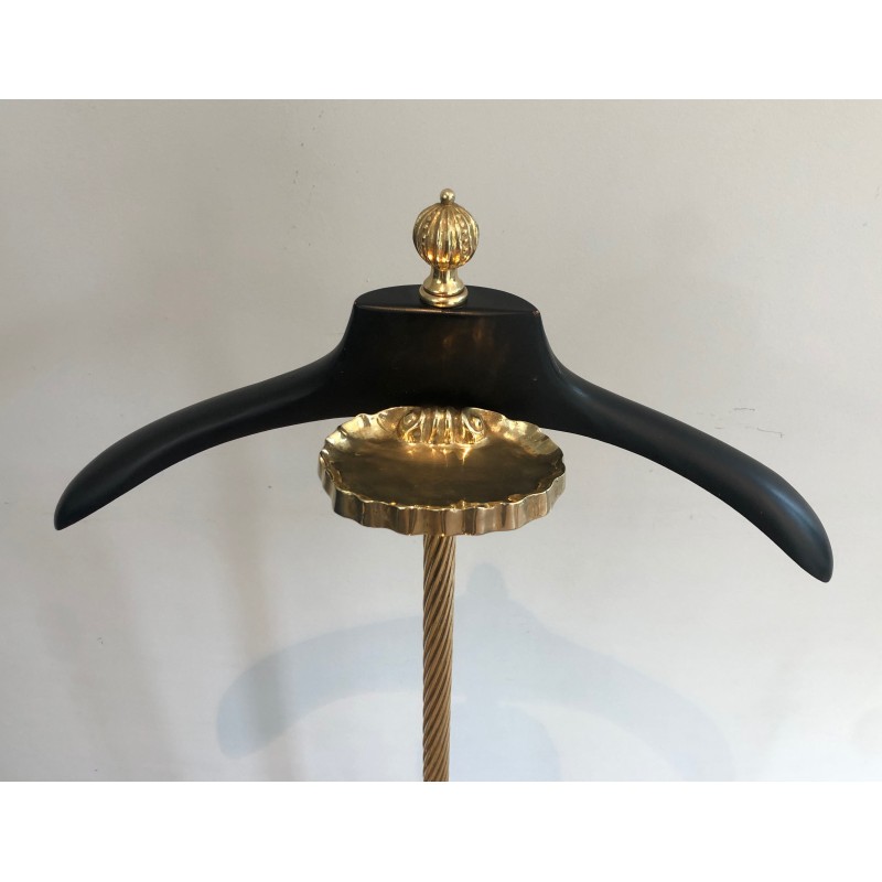 Neoclassical Brass and Black Velvet Clothes Valet by Maison Jansen, French Work, Circa 1940