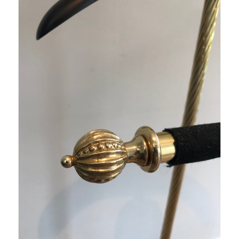 Neoclassical Brass and Black Velvet Clothes Valet by Maison Jansen, French Work, Circa 1940