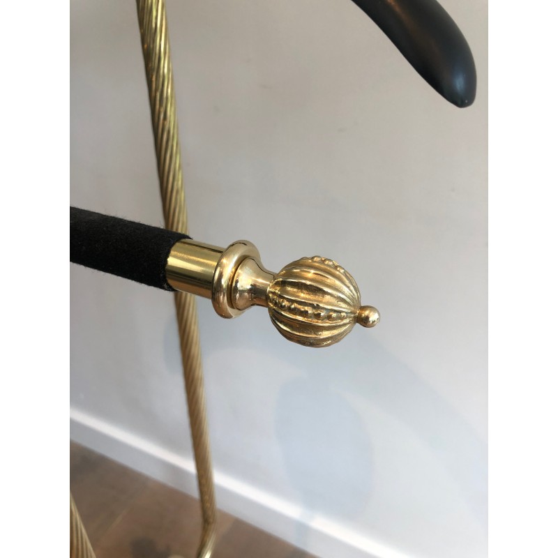 Neoclassical Brass and Black Velvet Clothes Valet by Maison Jansen, French Work, Circa 1940