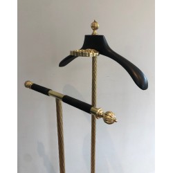 Neoclassical Brass and Black Velvet Clothes Valet by Maison Jansen, French Work, Circa 1940