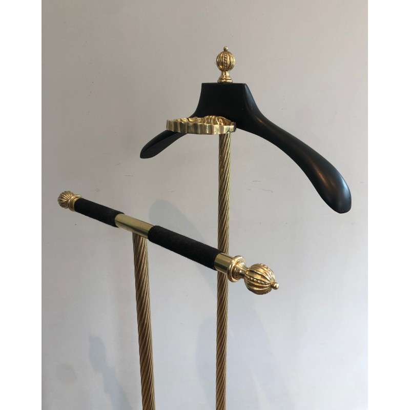 Neoclassical Brass and Black Velvet Clothes Valet by Maison Jansen, French Work, Circa 1940