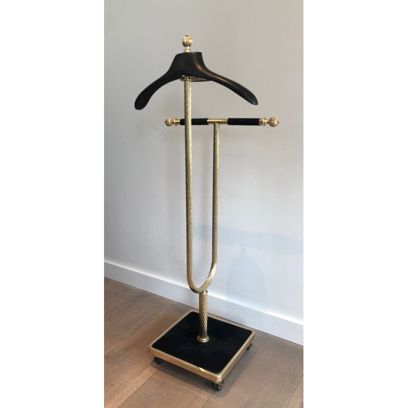 Neoclassical Brass and Black Velvet Clothes Valet by Maison Jansen, French Work, Circa 1940