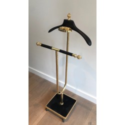 Neoclassical Brass and Black Velvet Clothes Valet by Maison Jansen, French Work, Circa 1940