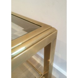 Brass Coffee Table with Two Glass Shelves and Bevelled Glass Top, French Work, Circa 1970