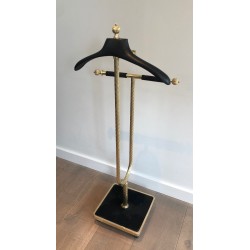 Valet de Nuit Néoclassique en Laiton et Velours Noir par la Maison Jansen, Travail Français, Vers 1940