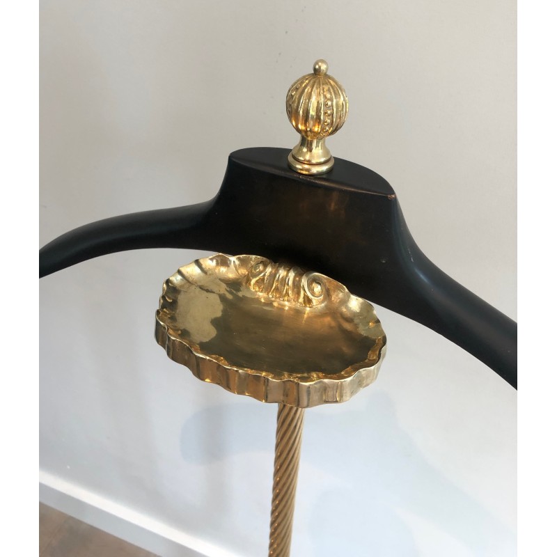 Neoclassical Brass and Black Velvet Clothes Valet by Maison Jansen, French Work, Circa 1940