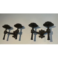 Pair of Gothic Style Wrought Iron Wall Lights with 2 Arms